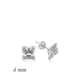 Boucles d'oreilles carrées en argent avec pierre unique en zircon - 4 mm